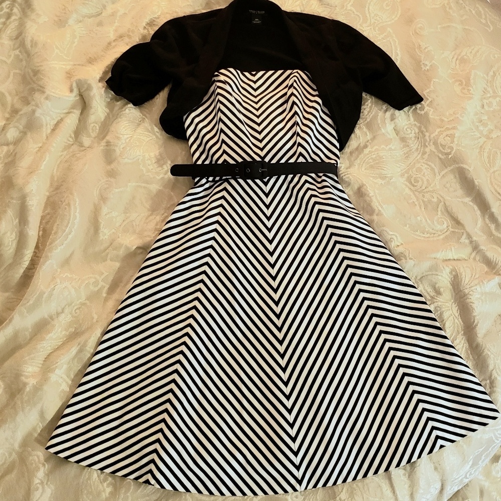WHBM fit and flair dress and black shrug